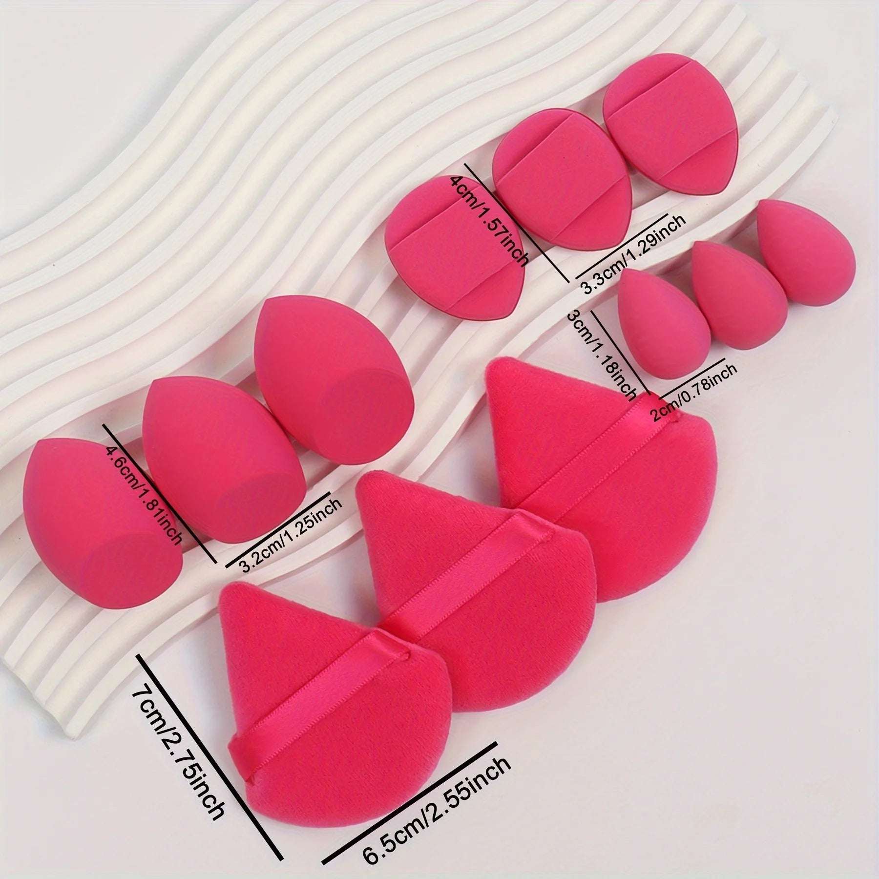 12-Piece All-Purpose Makeup Sponge Set, Made of 3 Loose Powder Puffs, 3 Mini Air Cushion Puffs, 3 Beauty Eggs and 3 Mini Beauty 12-Piece All-Purpose Makeup Sponge Set, Made of 3 Loose Powder Puffs, 3 Mini Air Cushion Puffs, 3 Beauty Eggs and 3 Mini Beauty