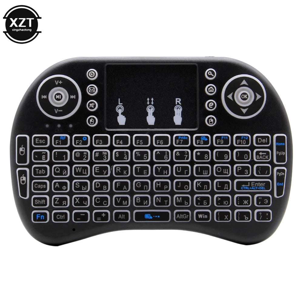2.4G Mini Wireless Keyboard 3 Color Backlit I8 English Russian Air Mouse Touchpad Remote Control For Laptop TV BOX USB Receiver 2.4G Mini Wireless Keyboard 3 Color Backlit I8 English Russian Air Mouse Touchpad Remote Control For Laptop TV BOX USB Receiver