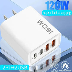 120W 4 Port USB Type C Charger Fast Charging Data Cable USB Phone Charger Adapter for Samsung IPhone Xiaomi Huawei Wall Charger 120W 4 Port USB Type C Charger Fast Charging Data Cable USB Phone Charger Adapter for Samsung IPhone Xiaomi Huawei Wall Charger