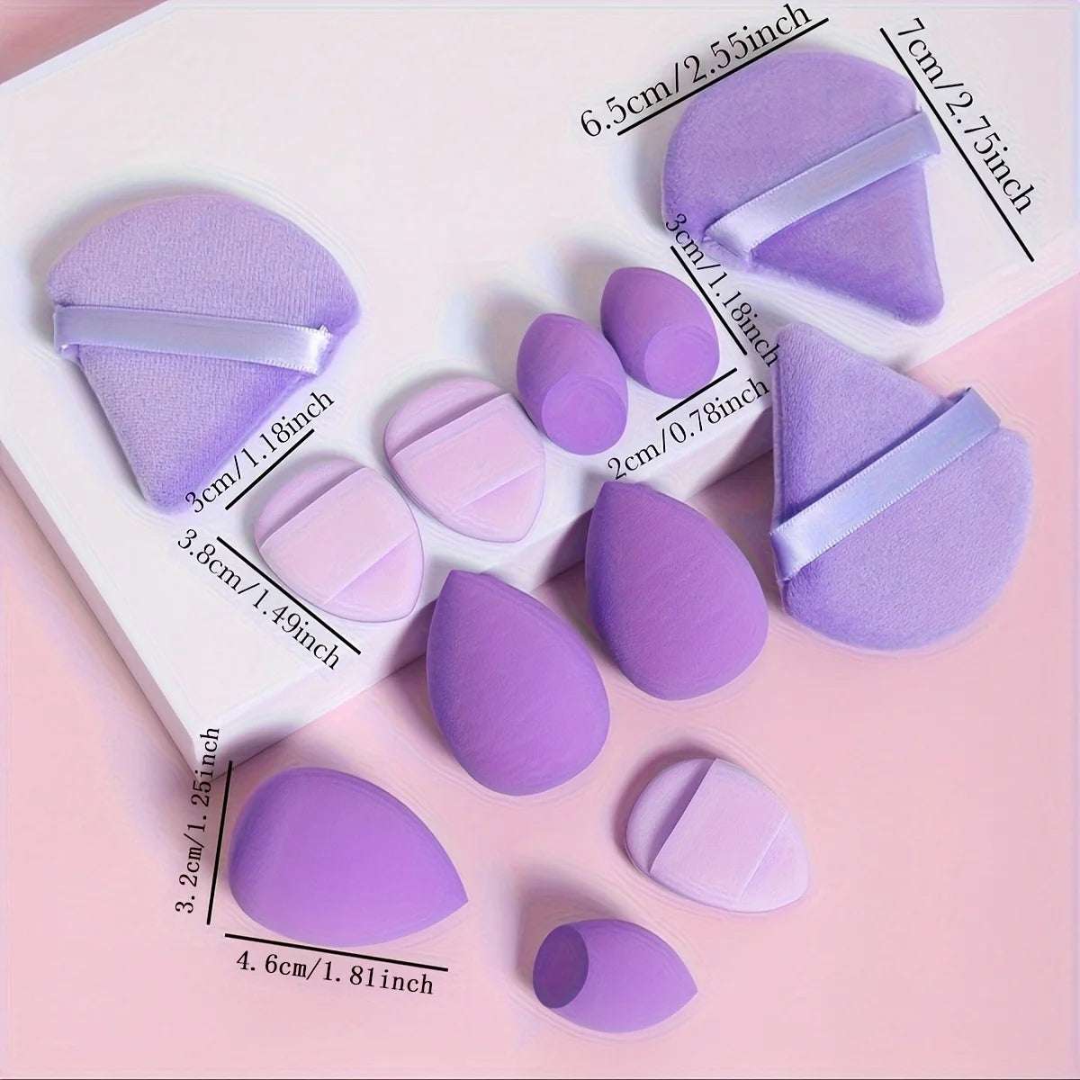 12-Piece All-Purpose Makeup Sponge Set, Made of 3 Loose Powder Puffs, 3 Mini Air Cushion Puffs, 3 Beauty Eggs and 3 Mini Beauty 12-Piece All-Purpose Makeup Sponge Set, Made of 3 Loose Powder Puffs, 3 Mini Air Cushion Puffs, 3 Beauty Eggs and 3 Mini Beauty