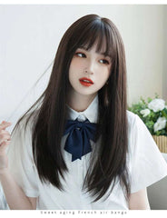 Korea Hair Extensions Synthetic Cute JK Girl Cosplay Air Bangs Wig Breathable Head Cover 50cm Long Straight Wig Hat for Women Korea Hair Extensions Synthetic Cute JK Girl Cosplay Air Bangs Wig Breathable Head Cover 50cm Long Straight Wig Hat for Women