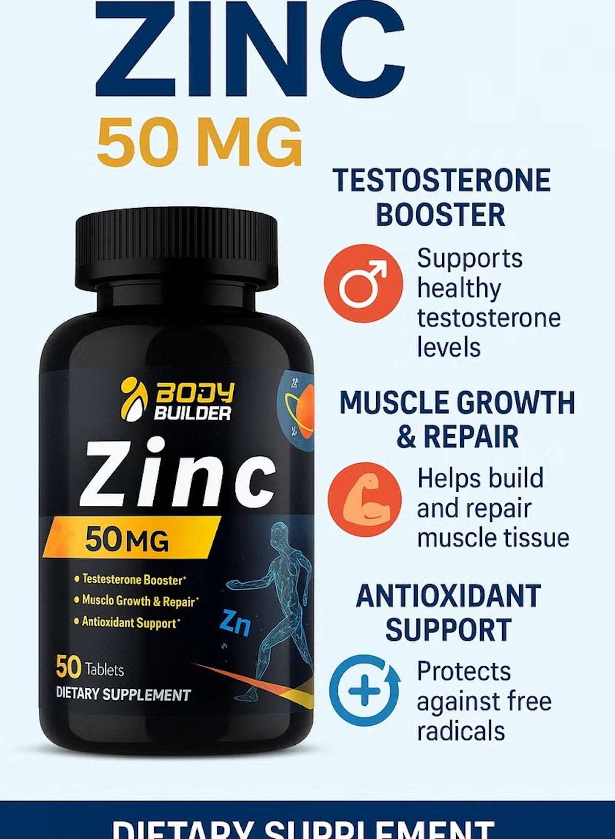 Zinc 50 mg – Antioxidant Support – Muscle Growth & Repair – Immune System Strength – 50 Tablets Zinc 50 mg – Antioxidant Support – Muscle Growth & Repair – Immune System Strength – 50 Tablets