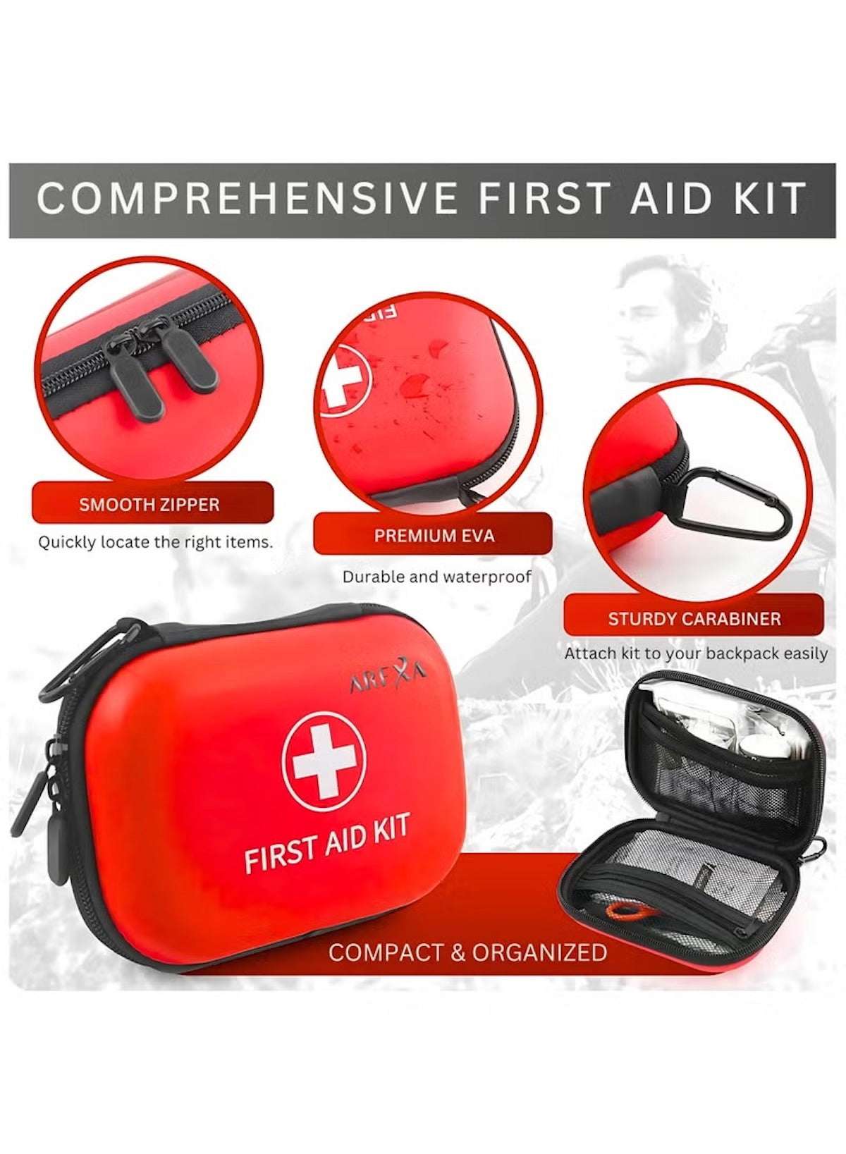 200-Piece First Aid Kit for Car, Home, Travel & Outdoor Use | Compact Waterproof Hard Case | Emergency Medical Kit for Camping, Office, Boat & Sports – Arexa 200-Piece First Aid Kit for Car, Home, Travel & Outdoor Use | Compact Waterproof Hard Case | Emergency Medical Kit for Camping, Office, Boat & Sports – Arexa