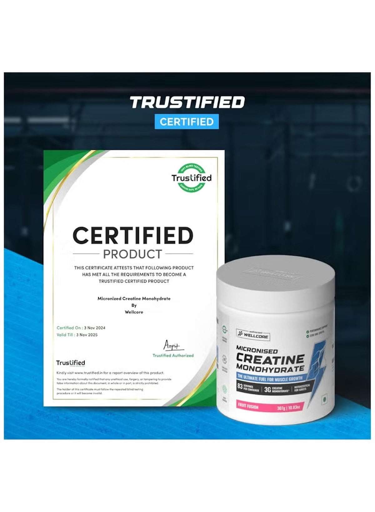 Wellcore Creatine Monohydrate – Fruit Fusion (307g) | Muscle Strength, Endurance & Recovery Supplement | Guava, Green Apple & Pineapple Flavor Wellcore Creatine Monohydrate – Fruit Fusion (307g) | Muscle Strength, Endurance & Recovery Supplement | Guava, Green Apple & Pineapple Flavor