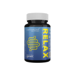 AADAR Relax bottle with blue label and gray cap Ayurvedic constipation relief capsules with senna extract AADAR Relax bottle with blue label and gray cap Ayurvedic constipation relief capsules with senna extract