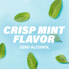 ACT Anticavity Fluoride Rinse crisp mint flavor label concept with mint leaves and water droplets ACT Anticavity Fluoride Rinse crisp mint flavor label concept with mint leaves and water droplets