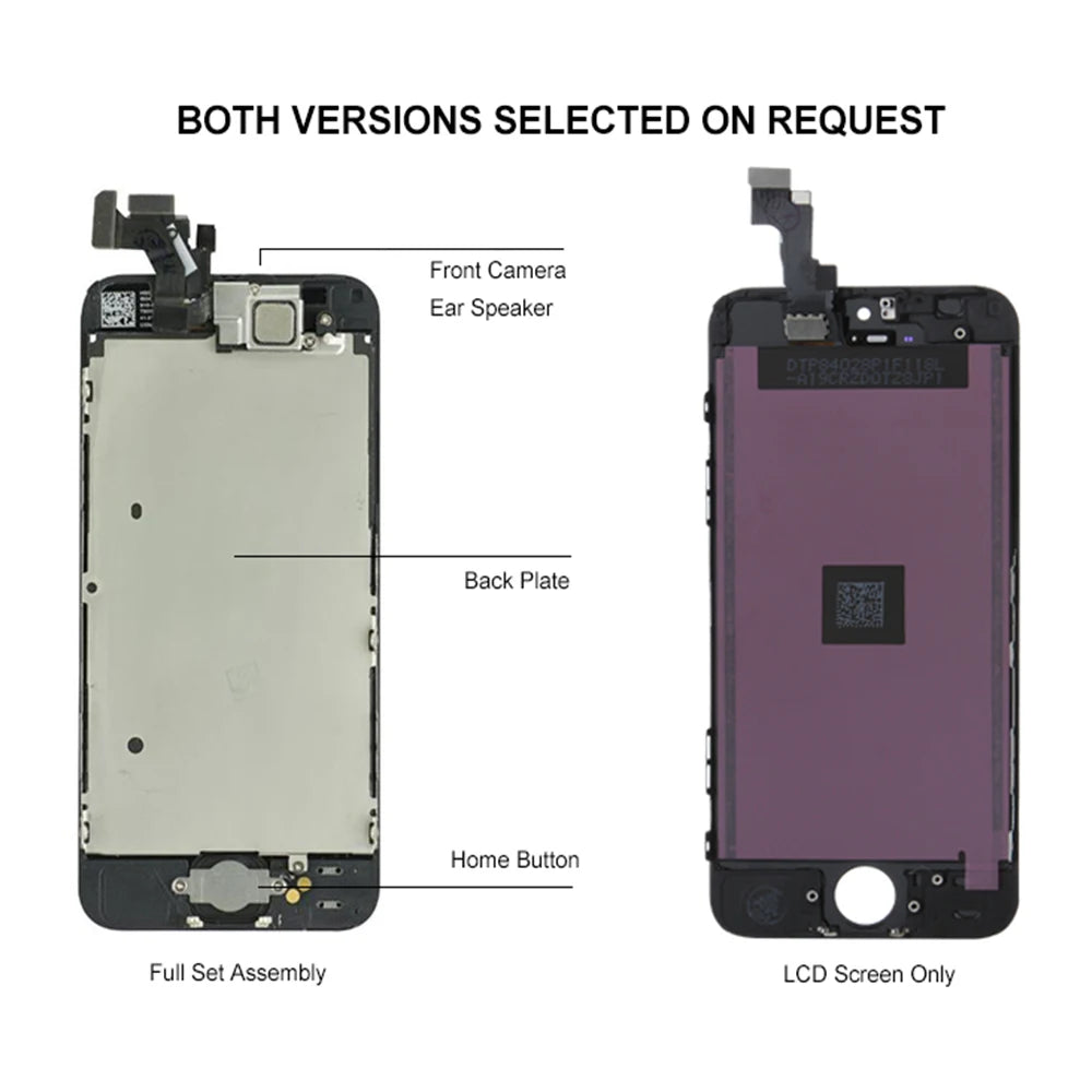 iPhone 5 series LCD screen replacement full set assembly and LCD screen only showing front camera ear speaker home button iPhone 5 series LCD screen replacement full set assembly and LCD screen only showing front camera ear speaker home button