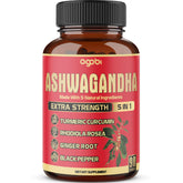 agobi Ashwagandha capsules 5200mg extra strength bottle with turmeric rhodiola ginger and black pepper 90 capsules