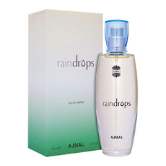 Ajmal Raindrops perfume for women with clear glass bottle and gradient green packaging Ajmal Raindrops perfume for women with clear glass bottle and gradient green packaging