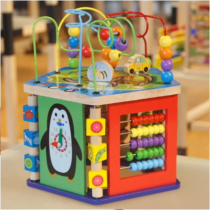 Huitich wooden activity cube for toddlers with colorful beads, abacus, and interactive play features Huitich wooden activity cube for toddlers with colorful beads, abacus, and interactive play features
