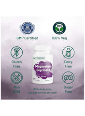 Ambrosial Magnesium Glycinate 350mg Capsules in a GMP certified, vegan-friendly bottle Ambrosial Magnesium Glycinate 350mg Capsules in a GMP certified, vegan-friendly bottle