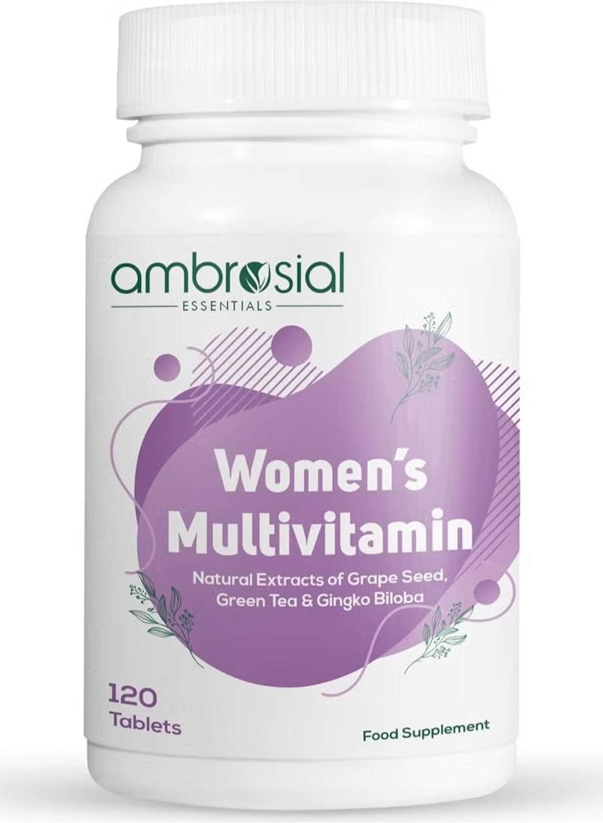 Ambrosial Women's Multivitamin with Natural Extracts of Grape Seed, Green Tea, and Ginkgo Biloba in a 120 Tablet Bottle Ambrosial Women's Multivitamin with Natural Extracts of Grape Seed, Green Tea, and Ginkgo Biloba in a 120 Tablet Bottle