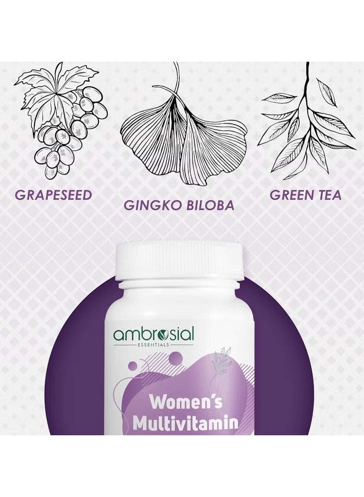 Ambrosial Women's Multivitamin with Natural Extracts featuring Grapeseed, Ginkgo Biloba, and Green Tea Ambrosial Women's Multivitamin with Natural Extracts featuring Grapeseed, Ginkgo Biloba, and Green Tea