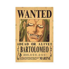 Anime bounty poster wall art featuring Bartolomeo wanted dead or alive with bounty 200 million Anime bounty poster wall art featuring Bartolomeo wanted dead or alive with bounty 200 million