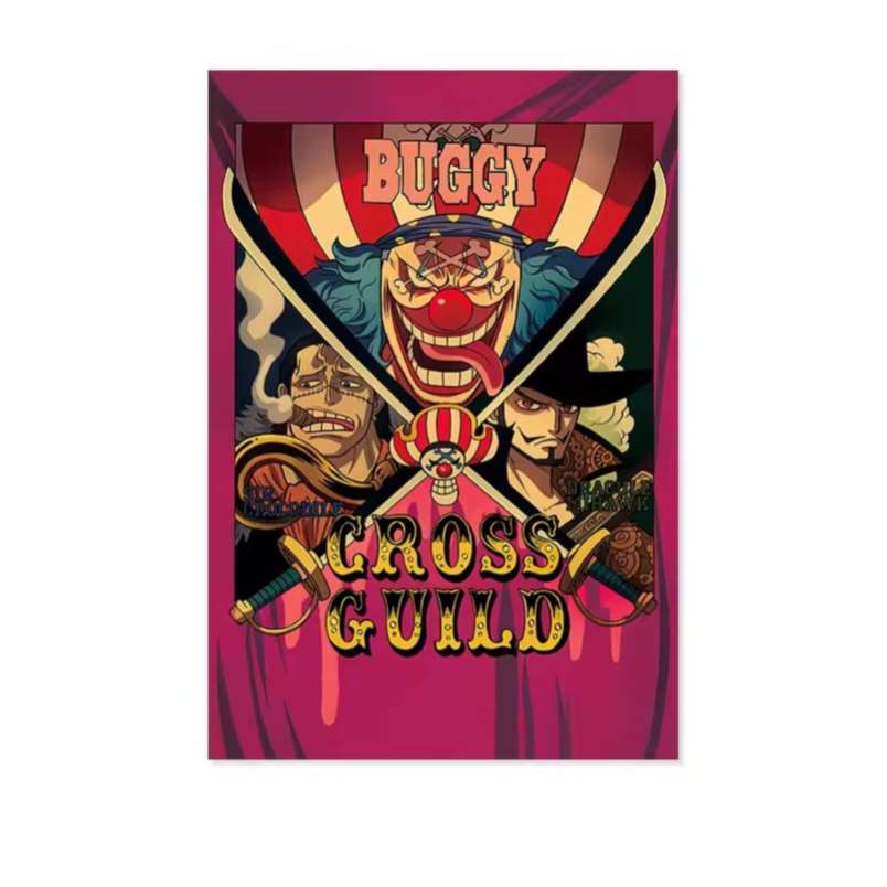 Anime bounty poster wall art featuring Buggy Cross Guild with vibrant colors and character design Anime bounty poster wall art featuring Buggy Cross Guild with vibrant colors and character design