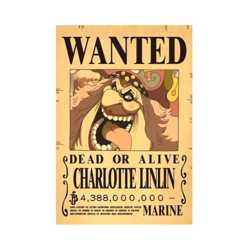 Anime bounty poster wall art featuring a wanted poster of Charlotte Linlin for living room decoration Anime bounty poster wall art featuring a wanted poster of Charlotte Linlin for living room decoration