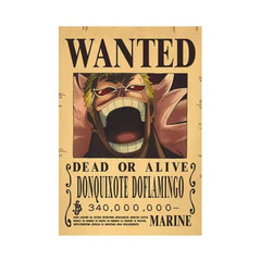 Anime bounty poster wall art featuring Donquixote Doflamingo wanted dead or alive living room wall decoration Anime bounty poster wall art featuring Donquixote Doflamingo wanted dead or alive living room wall decoration