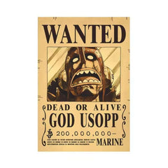 Anime bounty poster wall art featuring God Usopp from One Piece in vintage wanted style Anime bounty poster wall art featuring God Usopp from One Piece in vintage wanted style