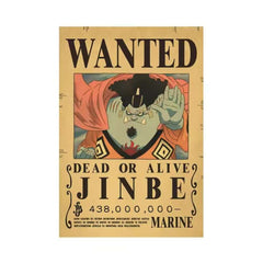 Anime bounty poster wall art featuring Jinbe with wanted dead or alive text and bounty amount Anime bounty poster wall art featuring Jinbe with wanted dead or alive text and bounty amount