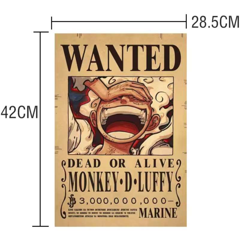 Anime bounty poster wall art featuring Monkey D Luffy wanted poster for living room decoration Anime bounty poster wall art featuring Monkey D Luffy wanted poster for living room decoration