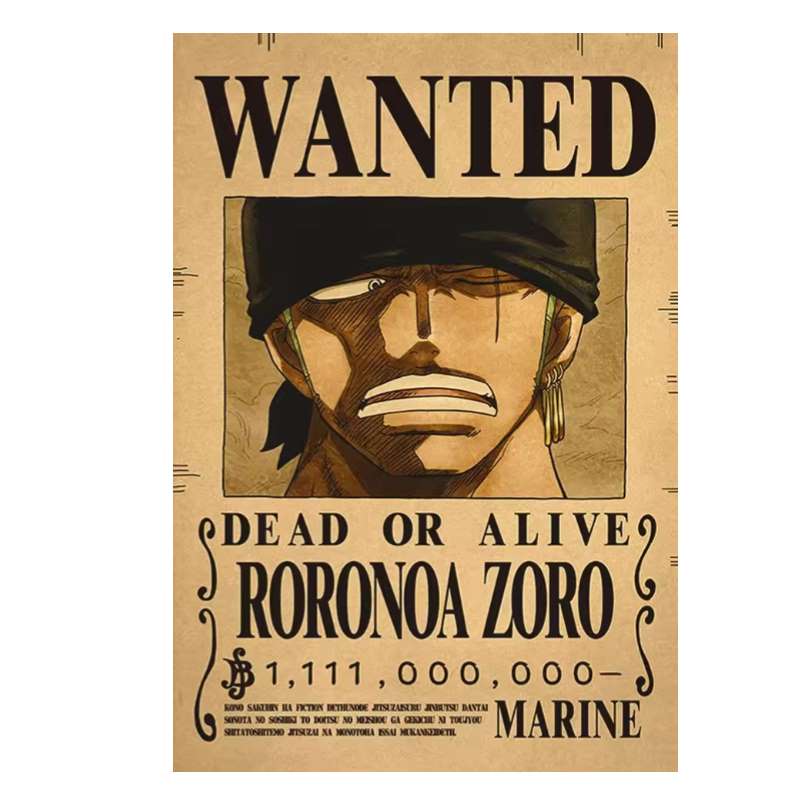 anime bounty poster wall art featuring Roronoa Zoro wanted dead or alive for living room wall decoration anime bounty poster wall art featuring Roronoa Zoro wanted dead or alive for living room wall decoration