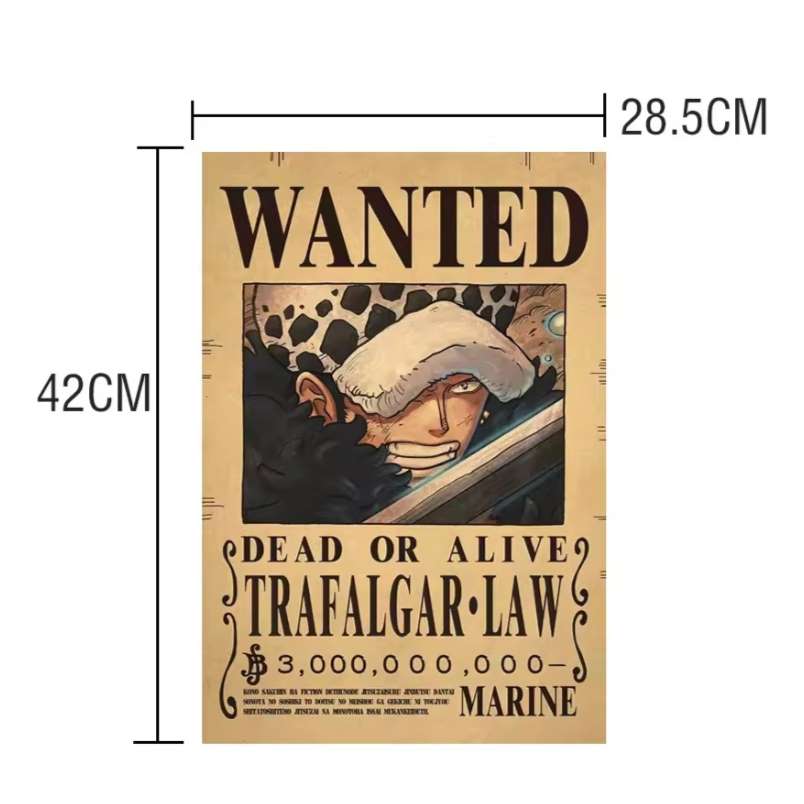 Anime bounty poster wall art featuring Trafalgar Law wanted poster for living room decoration Anime bounty poster wall art featuring Trafalgar Law wanted poster for living room decoration