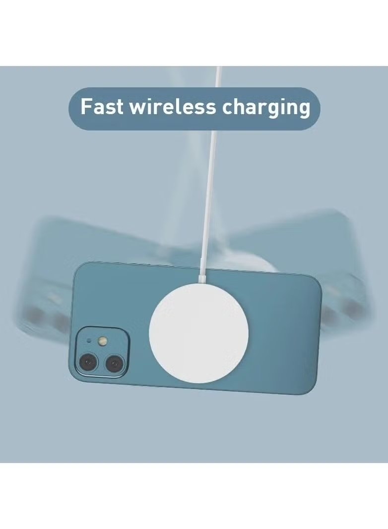 Huitich 15W magnetic wireless charger for iPhone showing fast wireless charging on blue phone Huitich 15W magnetic wireless charger for iPhone showing fast wireless charging on blue phone