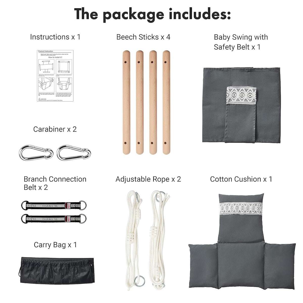 Huitich baby fabric swing with wooden frame and accessories for comfortable and safe lounging Huitich baby fabric swing with wooden frame and accessories for comfortable and safe lounging