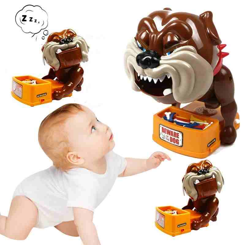 Bad dog bite game toy for kids by Huitich with a brown dog figure and toy box Bad dog bite game toy for kids by Huitich with a brown dog figure and toy box