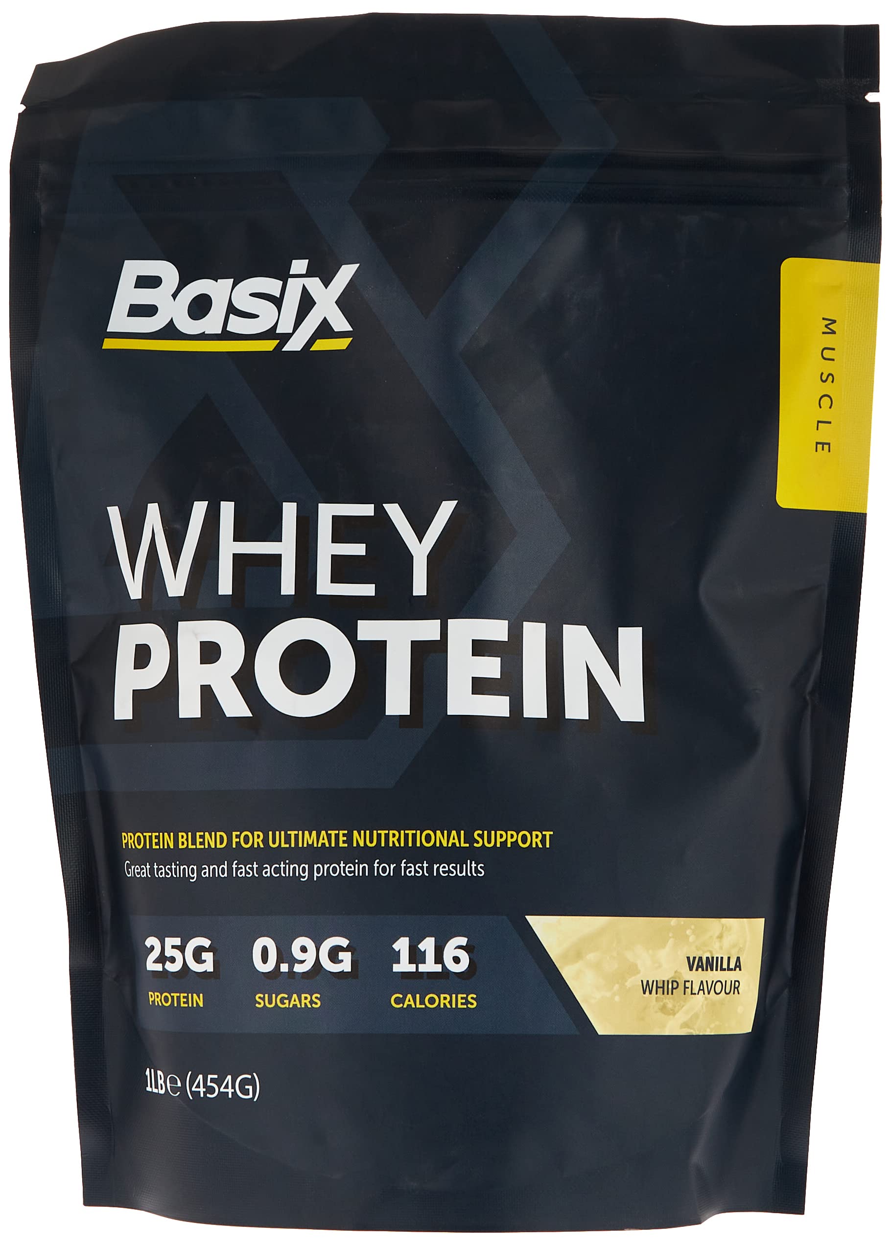 Basix Whey Protein pouch 454g vanilla whip flavor 25g protein 116 calories vanilla whey protein powder UAE Basix Whey Protein pouch 454g vanilla whip flavor 25g protein 116 calories vanilla whey protein powder UAE