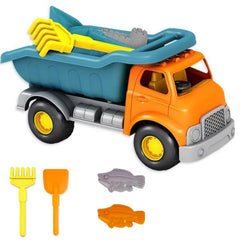 Huitich premium beach toy set for kids with orange dump truck, yellow rake, shovel, and fish molds Huitich premium beach toy set for kids with orange dump truck, yellow rake, shovel, and fish molds