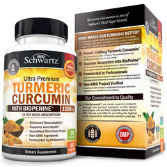 BioSchwartz Ultra Premium turmeric curcumin with bioperine capsules bottle and box 1500mg high absorption BioSchwartz Ultra Premium turmeric curcumin with bioperine capsules bottle and box 1500mg high absorption