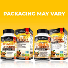 BioSchwartz turmeric curcumin with bioperine capsules supplement bottles and boxes on yellow background packaging may vary BioSchwartz turmeric curcumin with bioperine capsules supplement bottles and boxes on yellow background packaging may vary