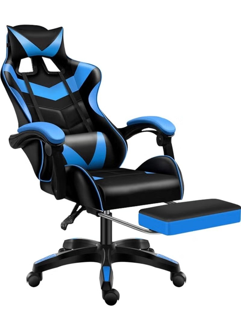 Huitich black and blue office gaming chair with ergonomic design and extendable footrest Huitich black and blue office gaming chair with ergonomic design and extendable footrest