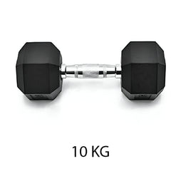 Huitich black gym dumbbell for home workout weighing 10 kg with hexagonal rubber coating Huitich black gym dumbbell for home workout weighing 10 kg with hexagonal rubber coating