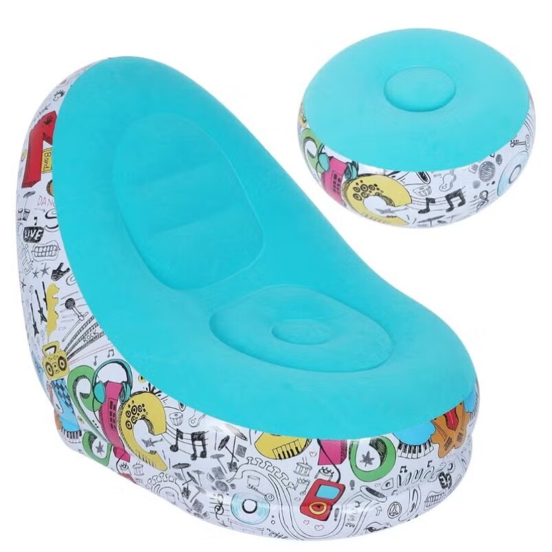 Huitich blue graffiti air chair for home with matching inflatable ottoman for living room furniture Huitich blue graffiti air chair for home with matching inflatable ottoman for living room furniture