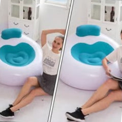 Huitich blue inflatable chair with backrest in a bright living room setting Huitich blue inflatable chair with backrest in a bright living room setting