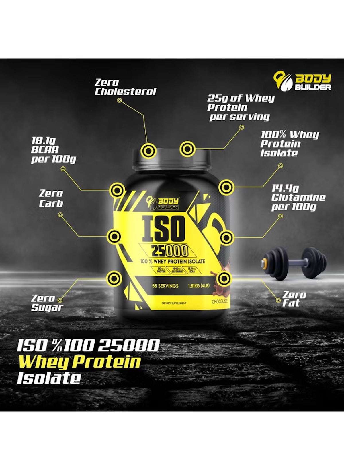Body Builder ISO 100% Whey Protein Isolate with 18.1g BCAAs per 100g, ideal for fitness in UAE Body Builder ISO 100% Whey Protein Isolate with 18.1g BCAAs per 100g, ideal for fitness in UAE