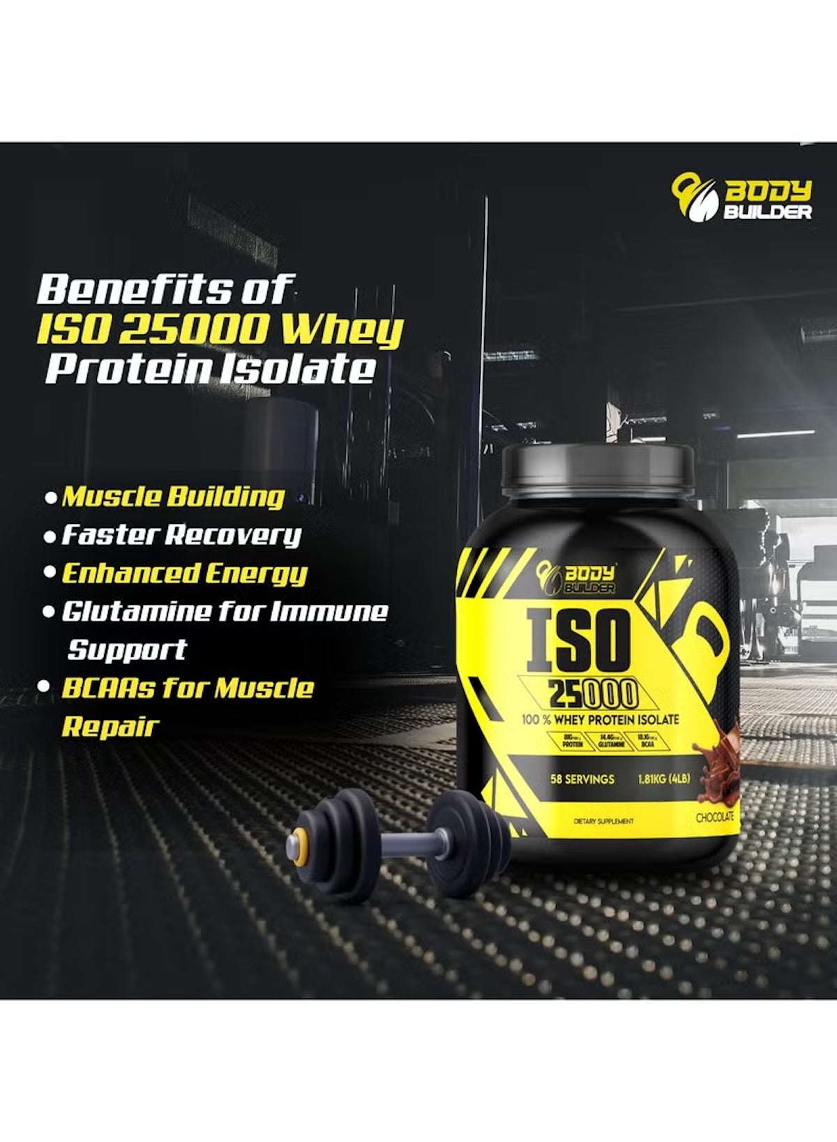 Body Builder ISO 25000 Whey Protein Isolate UAE for muscle building and recovery with essential amino acids Body Builder ISO 25000 Whey Protein Isolate UAE for muscle building and recovery with essential amino acids