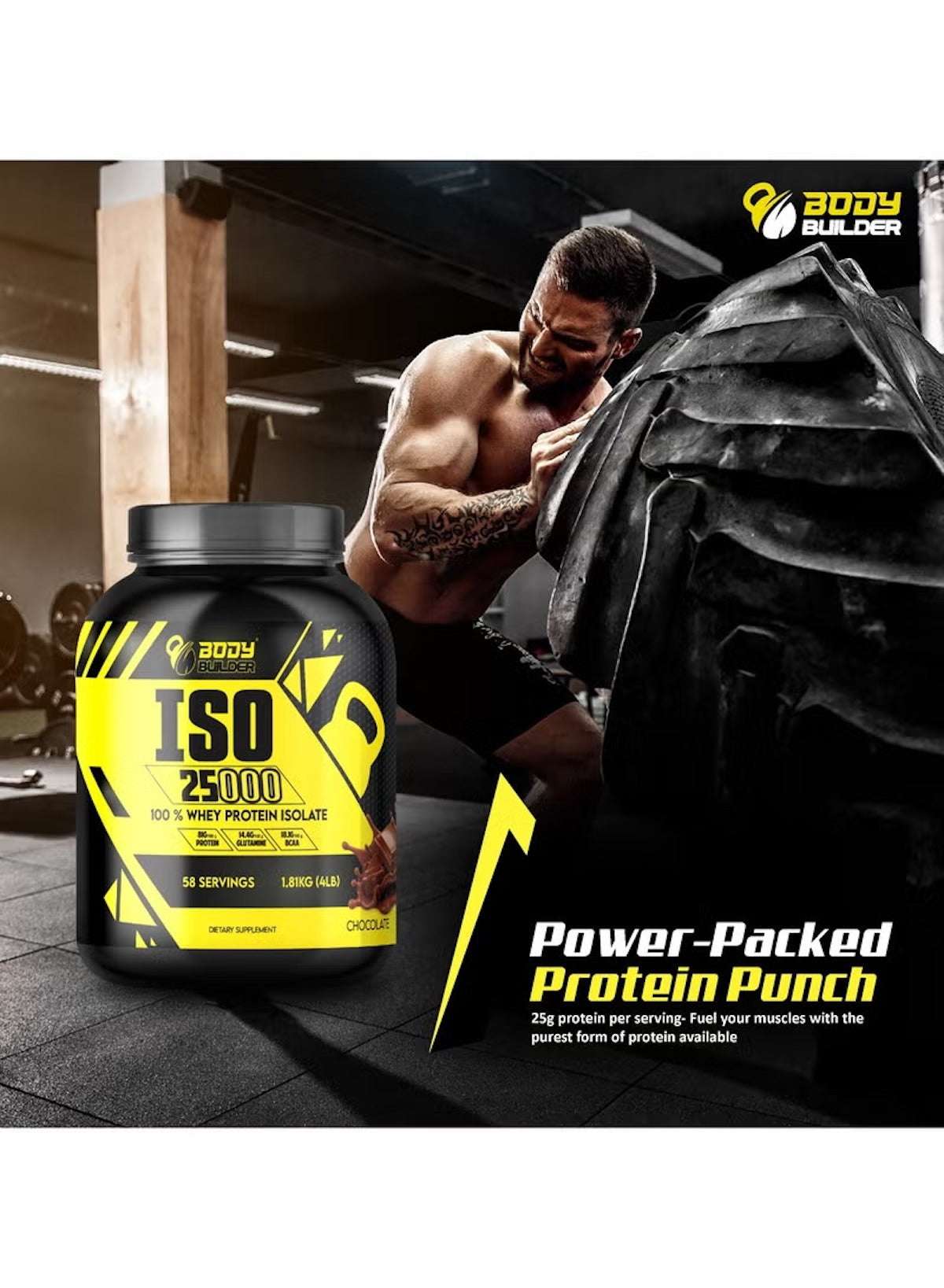 Body Builder ISO 25000 Whey Protein Isolate UAE for muscle recovery, featuring 25g of protein per serving Body Builder ISO 25000 Whey Protein Isolate UAE for muscle recovery, featuring 25g of protein per serving