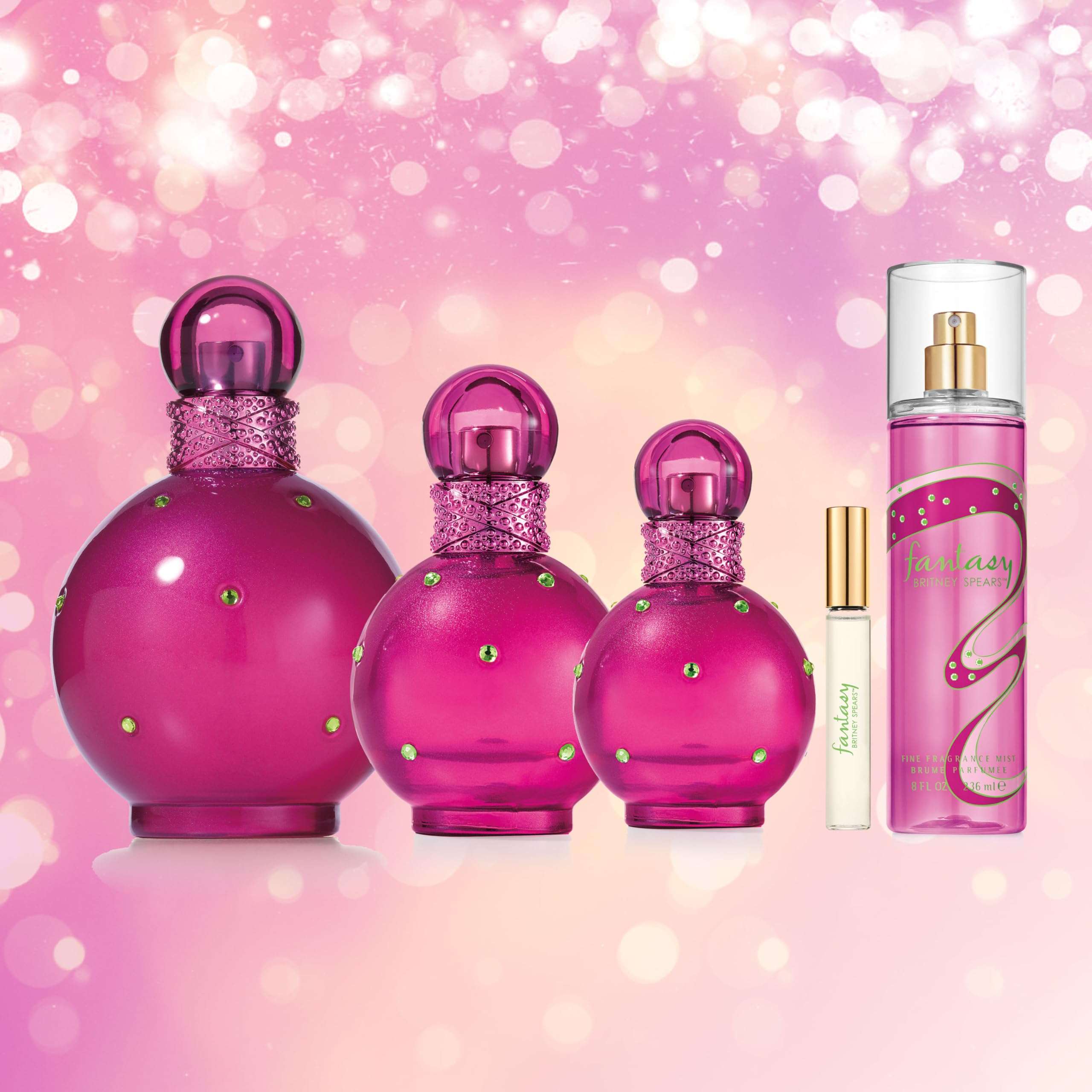 Set of pink perfume bottles from Visit the Britney Spears Store featuring the best floral fruity perfume for women Set of pink perfume bottles from Visit the Britney Spears Store featuring the best floral fruity perfume for women
