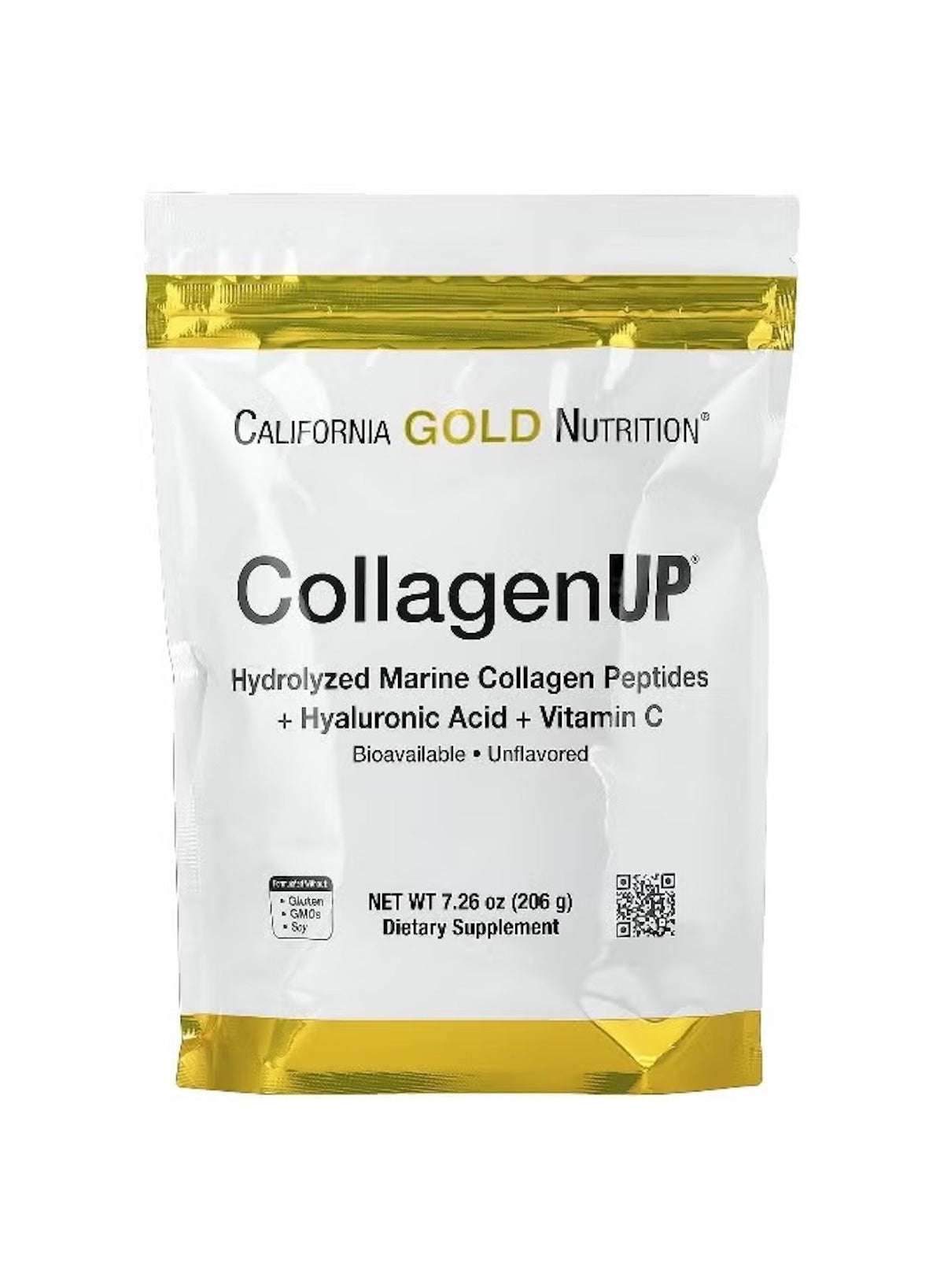 California Gold Nutrition Collagen Powder with Hyaluronic Acid and Vitamin C in an unflavored 7.26 oz package California Gold Nutrition Collagen Powder with Hyaluronic Acid and Vitamin C in an unflavored 7.26 oz package