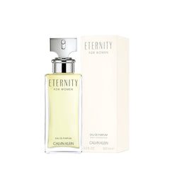 Eternity Eau de Parfum for women 100ml by Mumzar clear bottle with silver cap and beige box Eternity Eau de Parfum for women 100ml by Mumzar clear bottle with silver cap and beige box