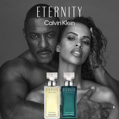 Eternity Eau de Parfum for women 100ml by Calvin Klein displayed with a man and woman embracing Eternity Eau de Parfum for women 100ml by Calvin Klein displayed with a man and woman embracing