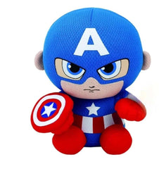Huitich small superhero plush doll dressed in blue with red gloves and shield Huitich small superhero plush doll dressed in blue with red gloves and shield