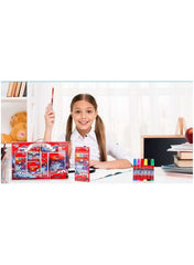 Huitich car stationery set for kids displayed with colorful markers and a happy girl ready to create Huitich car stationery set for kids displayed with colorful markers and a happy girl ready to create