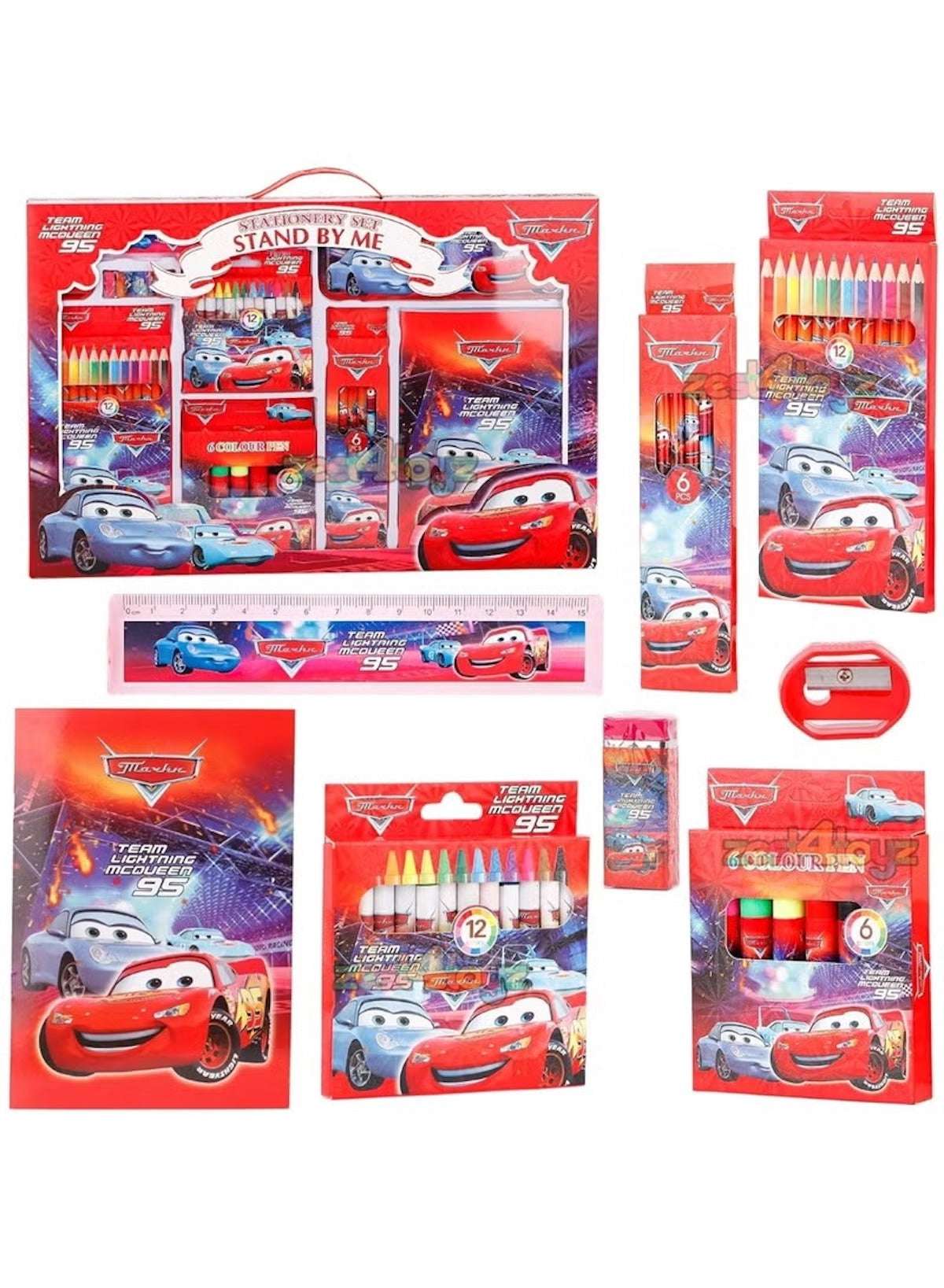 Huitich car stationery set for kids featuring colorful pencils, rulers, and a notebook with Cars characters Huitich car stationery set for kids featuring colorful pencils, rulers, and a notebook with Cars characters