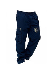 Huitich casual straight leg cargo pants in navy blue with multiple pockets and zipper details Huitich casual straight leg cargo pants in navy blue with multiple pockets and zipper details