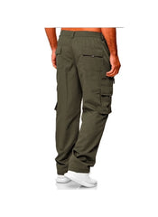 Huitich casual straight leg cargo pants in olive green with multiple pockets on male model Huitich casual straight leg cargo pants in olive green with multiple pockets on male model