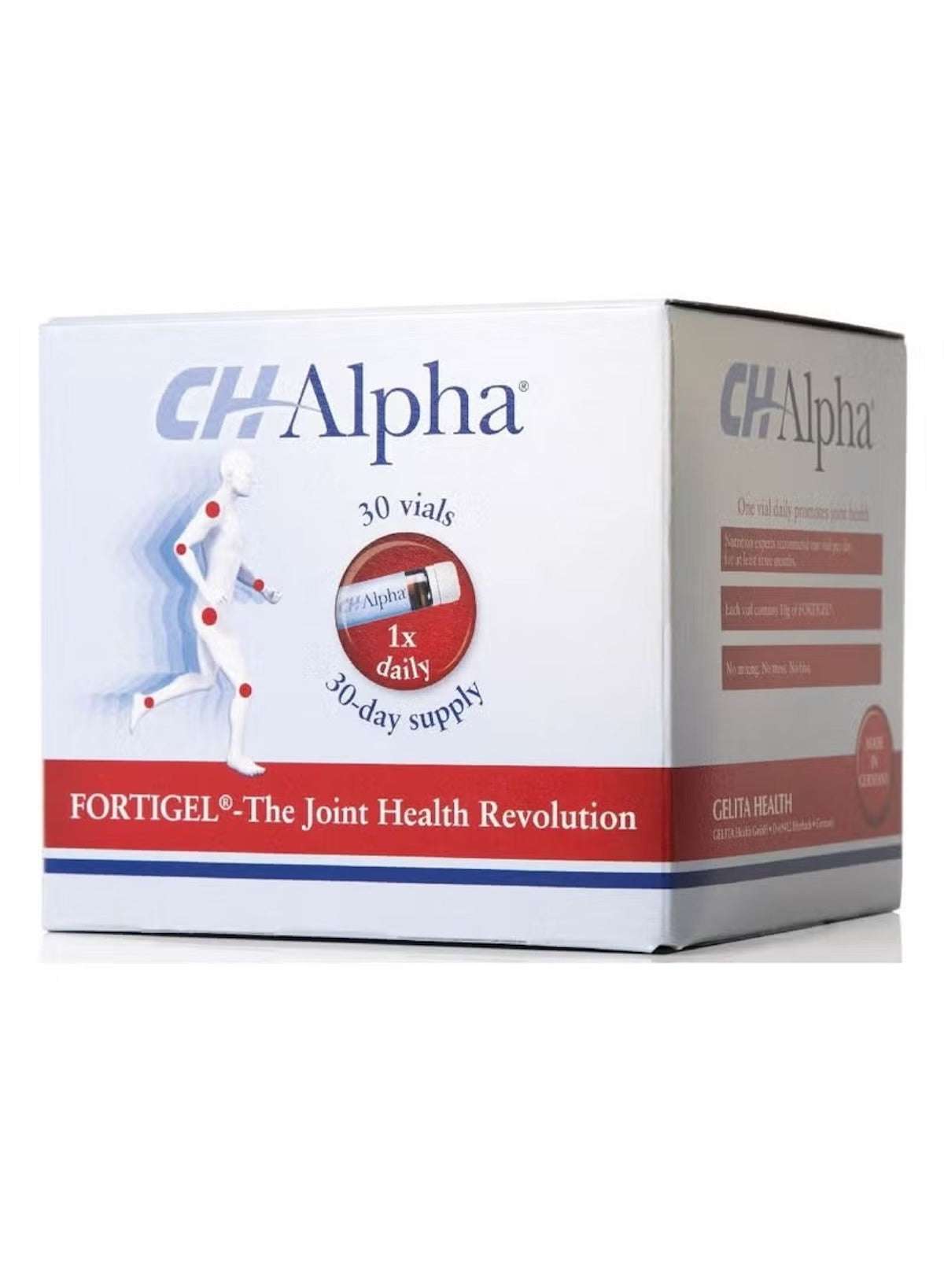 CH-Alpha joint health supplement packaging with 30 vials for daily use to support joint health CH-Alpha joint health supplement packaging with 30 vials for daily use to support joint health